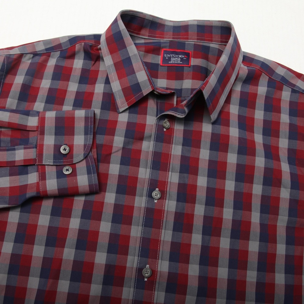 UNTUCKit Shirt Mens XL Red Blue Plaid Pomerol WF Wrinkle Free Cotton Button Up